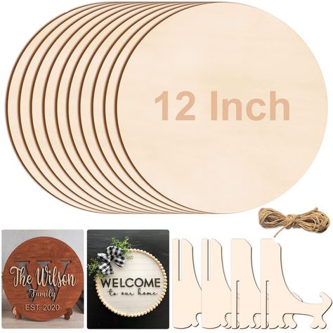 PRICES MAY VARY. ⭐What You Will Get: You will receive 10 pieces 12-inch unfinished wood circles, 2 bundles of ribbons and a bundle of 2 meters burlap rope, great value for your hand painted projects, Christmas craft making or pyrography wood burning. ⭐Size Details: The size of each blank circle wood plaque is approx. 12 inches in diameter and 1/8 inch in thickness. Perfect size for door hanger/door signs and wall decor. The length of ribbons and rope matches the number of wooden plaques. ⭐Enjoy Wood Burning Kits, Unfinished Wood Crafts, Door Signs Diy, Hand Painted Decor, Wood Circles, Wood Frame Sign, Wood Plaques, Wood Rounds, Christmas Ornament Crafts