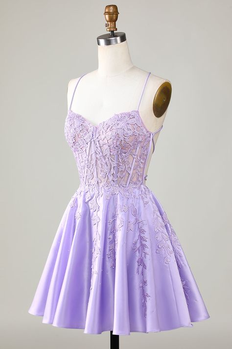 Purple Dama Dresses Quinceanera, Tangled Theme Hoco Dress, Bat Mitzvah Dress Purple, Lavender Chambelanes Outfits, Purple Birthday Dress, Birthdays Dress, Vestido Color Lila, Purple Hoco Dresses, Cocktail Dress Purple