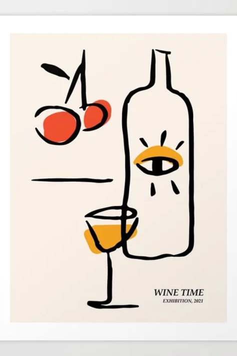 Print Exhibition, Museum Poster, Minimalist Art Print, Wine Art, Buy Wine, Wine Time, Gallery Art, Fun Art, Retro Print