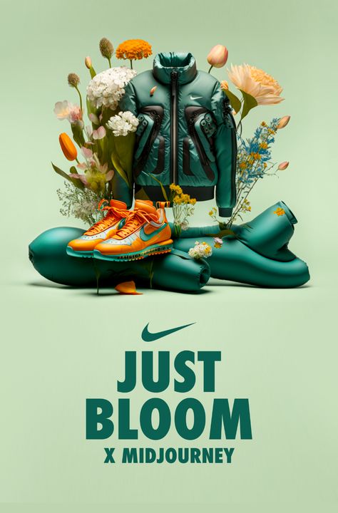 Nike: Just Bloom IA • Ads of the World™ | Part of The Clio Network Art Direction Illustration, Art Direction Design, Sport Illustration Graphics, Earthy Logo Design, Earthy Logos, Express Clothing, Banks Ads, Nike Poster, Art Direction Advertising