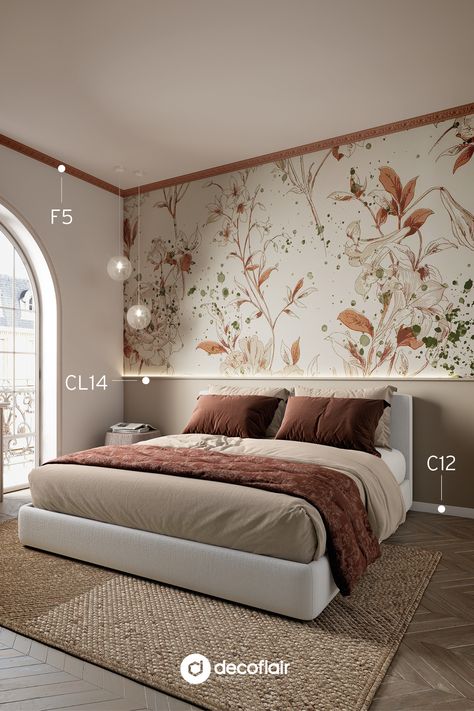 The nature-inspired details of the F5 cornices perfectly match the floral wallpaper and overall colour palette of the room. 🫶 Would you like to have sweet dreams in here? 💭  Get all the decoflair elements to recereate this stunning interior. 🙌 Find the nearest reseller on our website: https://decoflair.com/en/where-to-buy   #decoflair #getthedecoflair #makeityours #DIY #DIYproject #interiorstyle #style #decor #interiordesign #homemakeover #renovation #walldecor #interior #interiordesign Bed Header Design, Bedroom Interior Design Luxury, Cosy Bedroom, Modern Bedroom Interior, Showroom Interior Design, Classic Living Room, Indirect Lighting, Bedroom Decor Design, Wall Frames