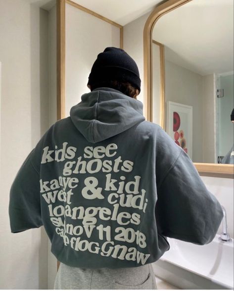 Hoodie Design Ideas Aesthetic, Hoodie Concept, Hoodie Design Inspiration, Streetwear Hoodie Design, Kanye West Sweatshirt, Kids See Ghosts, Ghost Hoodie, Funky Shirts, Hoodie Aesthetic