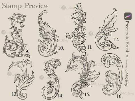 acanthas stamps for procreate at DuckDuckGo Filigree Design Pattern, Filigree Drawing, Filigree Outline, Procreate Etsy, Ornamental Design, Ornament Drawing, Baroque Ornament, Art Nouveau Illustration, Acanthus Leaves