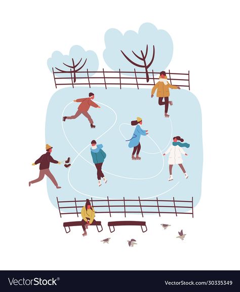 Ice Rink Illustration, Landscape Panorama, Illustration Colorful, Snowy Landscape, Ice Rink, Winter Park, Flat Illustration, Ice Skating, Skating