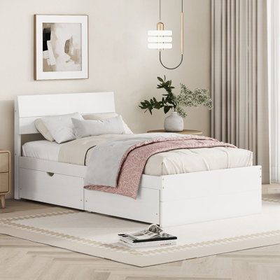 [Modern & Elegant Design]: The luxuriously stylish twin size high gloss bed frame not only looks contemporary but reflects high quality craftsmanship from top to bottom. This bed is perfect for various room styles. Color: White | Winston Porter Gatsby Platform Storage Bed Wood in White | 35.4 H x 41.2 W x 78.8 D in | Wayfair Bed Design White Wood, Mdf Headboard, Modern Twin Bed, Bed Frame Twin Size, Twin Sized Bed, Plywood Headboard, Side Boards, Christmas Lists, Twin Size Bed Frame