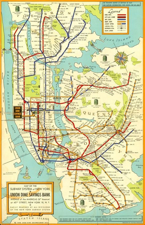 Amazon.com: 1948 New York City Subway Map Mta Manhattan Brooklyn Art Deco Vintage - Various Sizes Reprint: Posters & Prints Kota New York, Map Of New York City, Nyc Subway Map, Maps Aesthetic, Ny Subway, Subway System, New York City Subway, Nyc Map, System Map