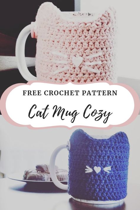 Cup Cozy or Mug Cozy cat free crochet pattern Cup Cozy Crochet Pattern, Mug Cozy Pattern, Mug Cover, Cup Cozy Pattern, Crochet Mug, Crochet Mug Cozy, Crochet Coffee Cozy, Crochet Cup Cozy, Cozy Crochet Patterns