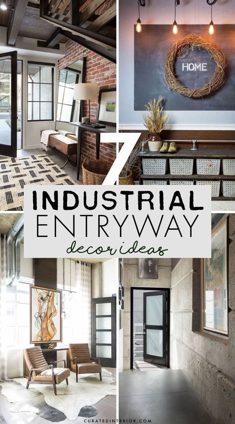 7 Main Industrial Entryway Decor Ideas to know! Entryway Industrial Decor, Hallway Ideas Industrial, Industrial Foyer Entryway, Entryway Decor Industrial, Brick Accent Wall Entry Way, Modern Industrial Entryway Ideas, Manly Entryway Ideas, How To Decorate Industrial Style Apartment, Industrial Farmhouse Hallway