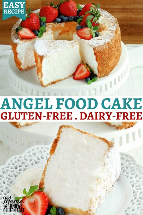 Birthday Desserts Gluten Free, Gluten Free Angel Food Cake Easy, Dairy Free Fondant, Gluten And Lactose Free Cake, Desserts That Are Gluten Free, French Gluten Free Desserts, Simple Gf Desserts, Gluten Free Angel Cake, Gluten Free Dairy Free Desserts Recipes