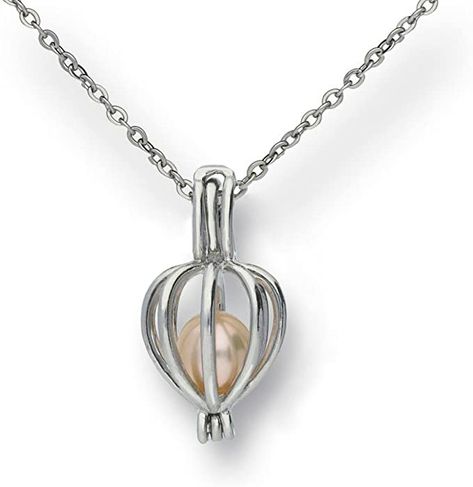 Amazon.com: Pearlina Cultured Pearl in Oyster Necklace Set Silver-tone Heart Cage Locket w/Stainless Steel Chain,18": Clothing, Shoes & Jewelry Pearl In Oyster, Surprise Gift For Wife, Designer Packaging, Oyster Necklace, Color Energy, Diy Necklace Making, Real Pearl Necklace, Diy Collier, Oyster Pearl