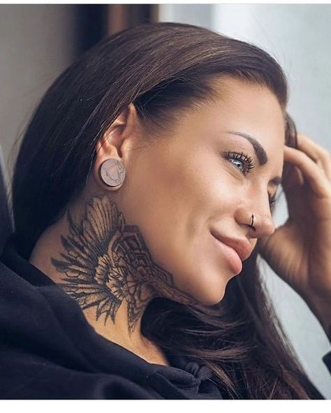 Center Neck Tattoos Women, Neck Cover Up Tattoos For Women, Under Chin Tattoos Women, Born To Die Tattoo, Trap Tattoos For Women, Neck Tattoos For Women, Chest Neck Tattoo, Neck Tattoo Women, Throat Tattoos