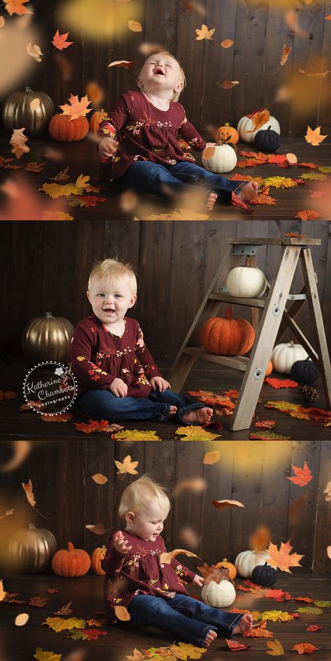 Daycare Fall Pictures, Fall Photos 4 Month Old, One Year Pumpkin Photoshoot, Fall Photo Backdrop Ideas Indoor, Photography Studio Set Up Ideas, Thanksgiving Mini Session, 1 Year Fall Baby Pictures, Halloween Mini Session Studio, 6 Month Baby Picture Ideas Boy Fall