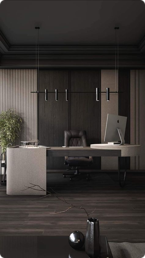 Modern Office Black And White, Manager Office Interior Design Modern, Small Executive Office Design, Black Office Design, Ceo Office Design Luxury Modern, Boss Office Interior Design, Dress Office Outfit, Warehouse Office Design, Executive Desk Office