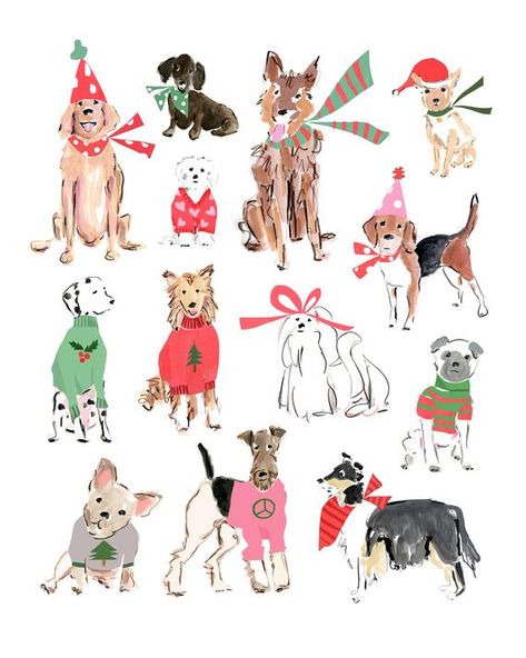 Christmas Printable - Christmas  Clip Art - Christmas Card - Dog Christmas Card - Holiday Dogs - Dog Beth Briggs, Watercolor Dogs, Dog Watercolor Painting, Clip Art Christmas, Dog Clip Art, Dog Watercolor, Christmas Dogs, Inspiration Painting, Watercolor Pet Portraits