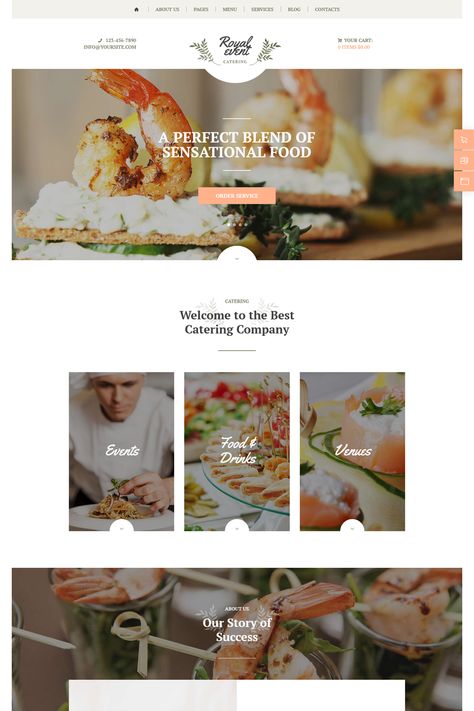 Royal Event is a refined & alluring Event Planner & Catering WordPress theme with a festive and elegant design. Catering Website Design, Chef Portfolio, Catering Website, Events Website, Events Theme, Restaurant Website Design, Catering Design, Wild Wedding, Web Ideas