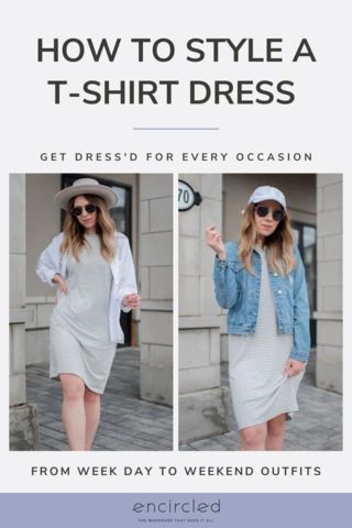 How to wear a T-Shirt Dress Any Season | Encircled - Encircled.co T Shirt Dress Outfit Winter, Dress Up Tshirt, Style A T Shirt, Athleisure Outfits Spring, T Shirt Dress Outfit, Spring Business Casual Outfits, Long Tshirt Dress, Grey T Shirt Dress, Minimalist Outfits