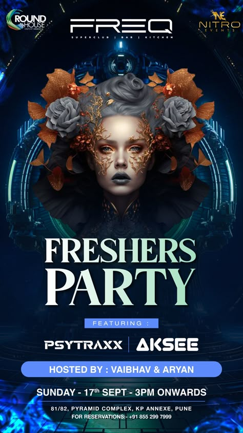 Freshers Party Freshers Party Poster Design, Freshers Poster, Freshers Party, Forearm Band Tattoos, Poster Design Layout, Festival Flyer, Club Poster, Event Poster Design, Flyer And Poster Design