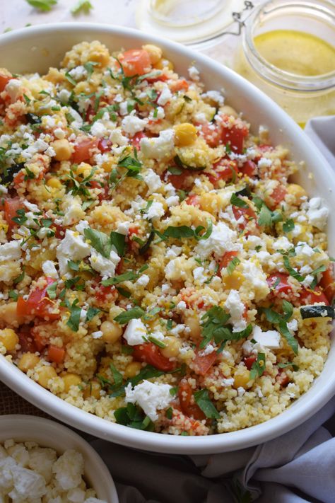 Couscous With Roasted Vegetables, Herb Couscous, Summer Pasta Dishes, Scratch Cooking, Perfect Salad, Citrus Salad, Couscous Recipes, Couscous Salad, Lemon Vinaigrette