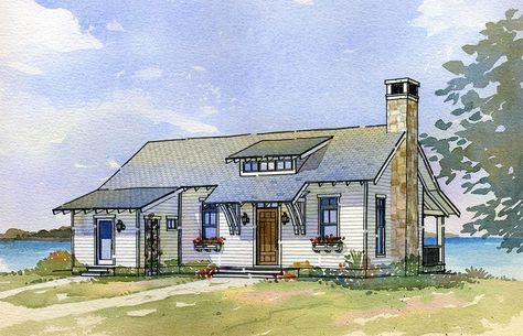 CHP-55-134 Modern Beach Cottage, Coastal Homes Plans, Craftsman Cottage, Cottage Plans, Cottage Style House Plans, Retirement House, Bungalow House Plans, Cottage Plan, Beach Cottage Decor