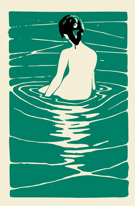 Lady in an Onsen by j4p4n Woodcut Printmaking, Woodblock Printing, Illustration Kunst, Woodcut Art, Water Illustration, Image Nature, Traditional Japanese Art, Printmaking Art, Water Art