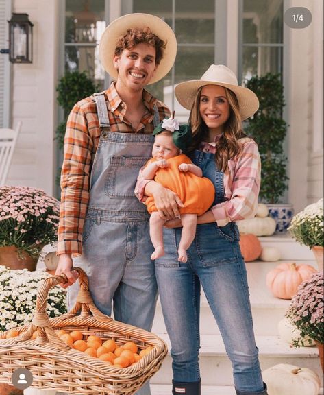 Farmer Halloween Costume, Farmer Halloween, Matching Family Halloween Costumes, Farmer Costume, Baby Pumpkin Costume, Family Themed Halloween Costumes, Themed Halloween Costumes, Cow Costume, Pumpkin Costume