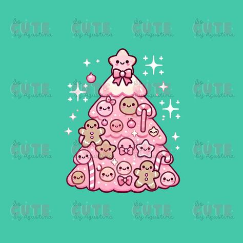 Cute Christmas Sticker Art Kawaii Christmas Ornaments, Kawaii Christmas Aesthetic, Kawaii Christmas Tree, Cute Christmas Designs, Kawaii Png, Christmas Kawaii, Christmas Cartoon Characters, Kawaii Clipart, Christmas Tree Clipart