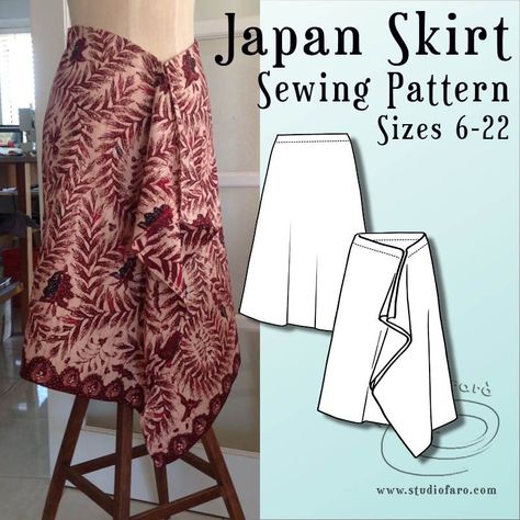 Japan Sewing Pattern, Tango Skirt Pattern Sewing, Japan Skirt Pattern, Asymmetrical Wrap Skirt Pattern, Wrap Around Skirt Pattern, Japan Skirt, Wrap Skirt Pattern, Japanese Sewing Patterns, Skirt Sewing Pattern