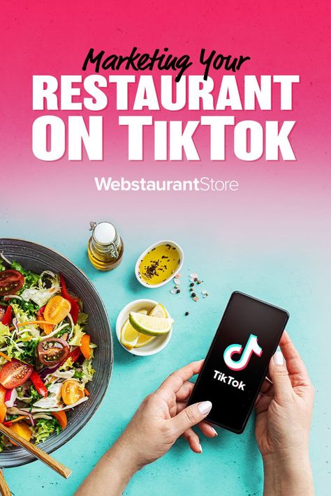 Person holding phone with TikTok logo next to bowl of food with text "Marketing Your Restaurant on TikTok" Social Media Content For Restaurant, Content Ideas For Restaurants, Restaurant Marketing Ideas Social Media, Restaurant Social Media Post Ideas, Restaurant Content Ideas, Restaurant Social Media Ideas, Restaurant Content, Restaurant Brand Design, Social Media Restaurant