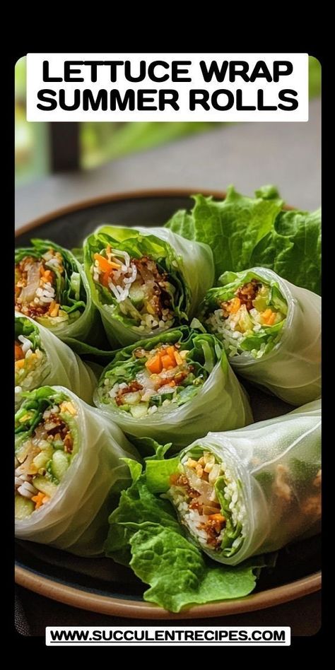 These Vibrant Lettuce Wrap Summer Rolls are bursting with color and flavor! Pair them with a zesty dipping sauce for a refreshing bite. Peanut Butter Salad, Protein Wraps, Diy Snacks, Lettuce Wrap, Duck Sauce, Summer Rolls, Recipe Boards, Hoisin Sauce, Lettuce Wraps