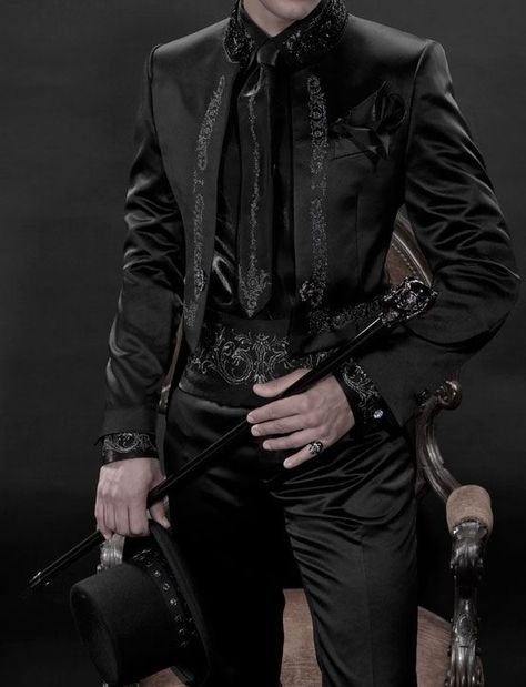 Male Aristocrat Fashion, Black Victorian Suit Men, Masquerade Suit Men Aesthetic, Vampire Attire Male, Fancy Suits Men, Gothic Suits Men Victorian, Victorian Goth Outfits Men, Men’s Masquerade Outfit, Gothic Suit Mens