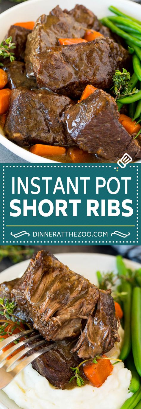 These Instant Pot short ribs are flavorful beef ribs cooked with vegetables and seasonings until tender. The fastest and easiest way to prepare succulent short ribs that always get rave reviews! Ribs Instapot, Instant Pot Short Ribs, Ip Recipes, Weekly Recipes, Short Ribs Recipe, Savory Meals, Eating Healthier, Ribs Recipe, Short Rib