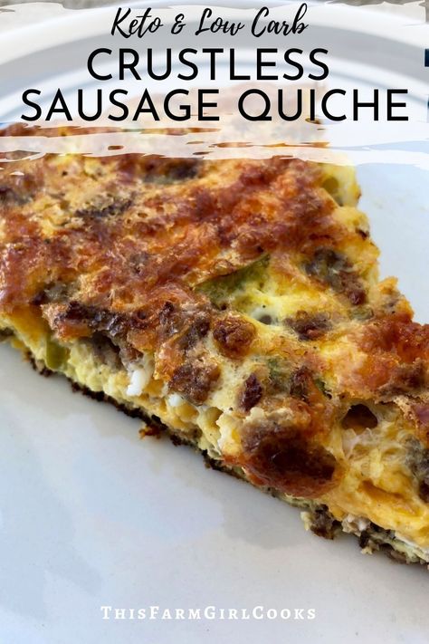 Breakfast Quiche Crustless, Quiche Crustless, Low Carb Quiche, Sausage Quiche, Keto Quiche, Keto Stuffed Peppers, Breakfast Quiche, Crustless Quiche, Freezer Meal