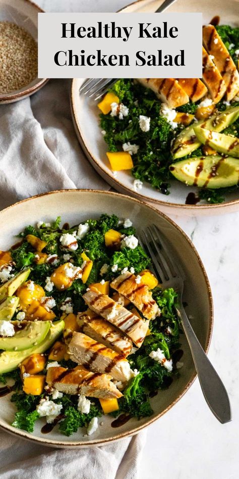 Chicken And Kale Recipes Healthy, Chicken With Kale Recipes, Chicken Kale Salad Recipes, Kale And Chicken Salad, Kale Bowls Healthy, Grilled Chicken Kale Salad, Kale Salad Chicken, Kale Salad Recipes With Chicken, Sauted Kale Recipes