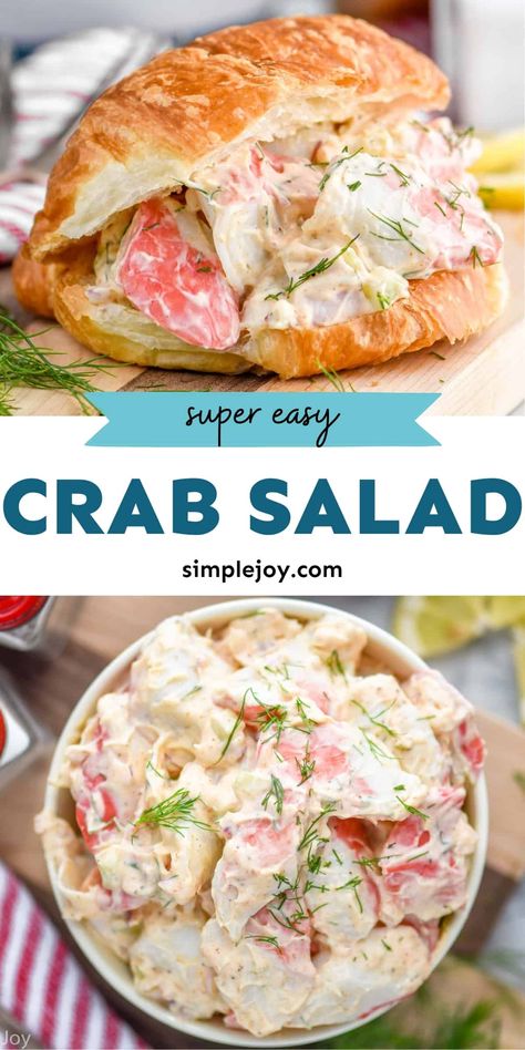 Crab Salad is an easy recipe that works great as a side dish or a filler to make a crab salad sandwich. You will love this delicious and easy side dish recipe! Easy Crab Salad, Crab Salad Sandwich, Crab Meat Salad, Crab Pasta Salad, Crab Pasta, Crab Salad Recipe, Sea Food Salad Recipes, Crab Meat Recipes, Crab Dishes