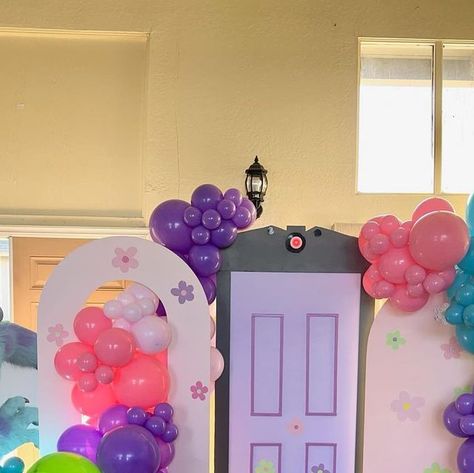 Downey Balloons | Monsters, Inc. 💚💜  How adorable was this 1st birthday theme set up. A little Boo’s party in full effect.   Loved all the details we added... | Instagram Monsters Inc Girl Birthday Party Ideas, Monsters Inc Boo Birthday Party Ideas, Boo Monsters Inc Party Ideas, Monsters Inc Girl, 1st Birthday Theme, Monsters Inc Boo, Monster Inc Birthday, Garland Ideas, Twins Birthday