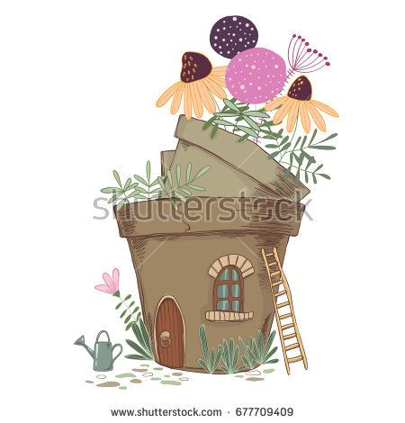 House In The Garden, Town Drawing, House Drawings, Handmade Flower Pots, Premium Vector Cartoon, Cartoon Flower, Cartoon Flowers, Hand Drawn Vector Illustrations, House Illustration