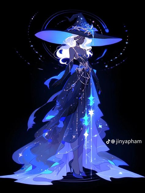 Moon Dress Art, Moon Based Outfits, Moon Themed Character Design, Space Themed Ocs, Cosmic Witch Costume, Magic Clothes Drawing, Fantasy Witch Outfit Drawing, Space Fantasy Outfit, Galaxy Dress Drawing