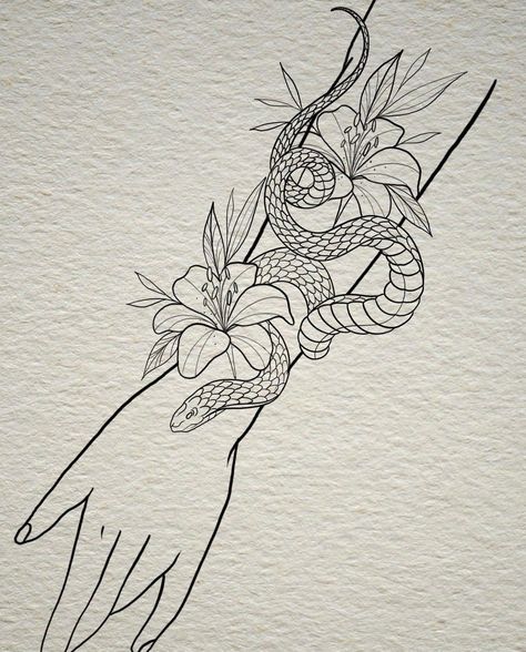 Leg Tattoos Women Template, Snake And Flower Drawing, Tattoo Aesthetic Ideas, Snake Flower Tattoo Design, Small Girly Tattoos, Tattoo Aesthetic, Full Arm Tattoos, Snake Tattoo Design, Tattoos For Black Skin