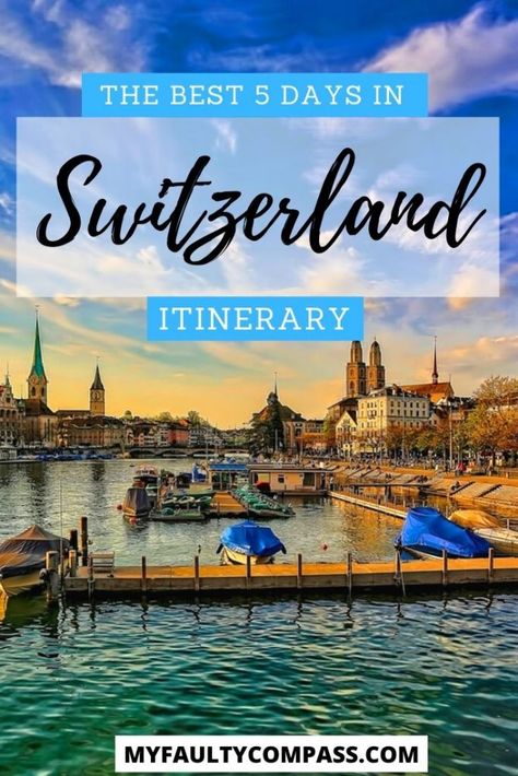 Switzerland is one of the most beautiful countries in the world and no amount of time would be enough to fully explore it! For a short visit, 5 days are perfect to see some of the highlights. Read here for a detailed 5 day Switzerland itinerary, including a budget, transportation, lodging and more! Switzerland itinerary 5 days | Best things to do in Switzerland | Budget Switzerland itinerary | Best places in Switzerland | Switzerland travel | #switzerland #myfaultycompass #SwitzerlandItinerary Travelling Switzerland, Best Places In Switzerland, Switzerland Summer, Switzerland Itinerary, Travel Switzerland, Places In Switzerland, Beautiful Countries, Visit Switzerland, Buku Harry Potter