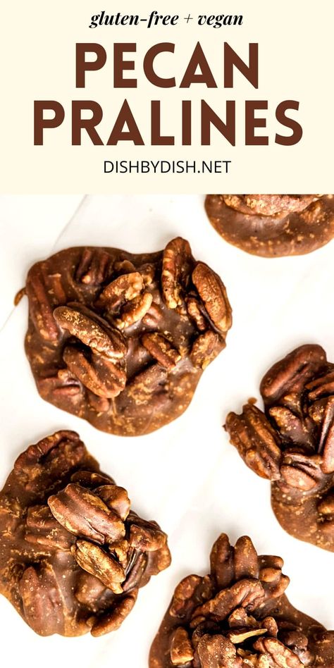 Crunchy and sweet, these easy pecan pralines are just the perfect candy to indulge in this holiday season! Totally gluten-free and vegan too. Make a batch of these sweet treats to enjoy today! Vegan Pralines, Praline Candy, Praline Recipe, Vegan Pecan, Pecan Pralines, Gf Desserts, Lactose Intolerant, Candied Pecans, Enjoy Today