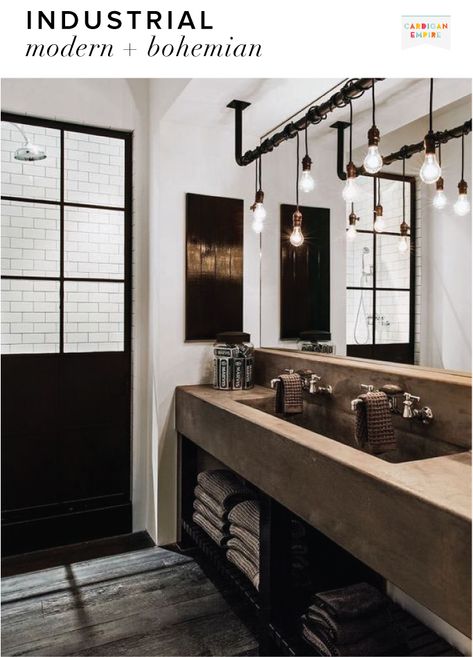 Industrial Bathroom Decor, Industrial Style Interior, Black White Bathrooms, Industrial Style Bathroom, Industrial Home Design, Industrial Bathroom, Industrial Interior Design, Diane Keaton, Industrial Interiors