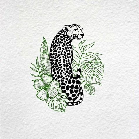 Leopard Art Illustration, Tropical Fish Tattoo, Leopard Tattoo Design, Cheetah Tattoo, Leopard Tattoo, Big Cat Tattoo, Leopard Tattoos, Muster Tattoos, Tiger Tattoo