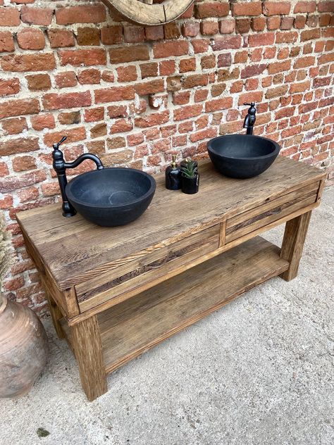 Mexican Bathroom Vanity, Bathroom Double Sink Vanity, Wood Vanity Bathroom, Bathroom Vanity Wood, Bathroom Double Sink, Farmhouse Style Bathroom Vanity, Reclaimed Wood Vanity, Barn Bathroom, Unique Bathroom Vanity