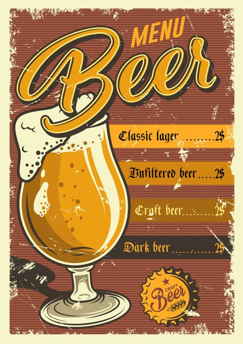 Vintage pub poster . | Free Vector #Freepik #freevector Octoberfest Beer, Menu Vintage, Beer Illustration, Herbalife Shake Recipes, Etiquette Vintage, Vintage Menu, Beer Poster, Bar Poster, Bar Vintage