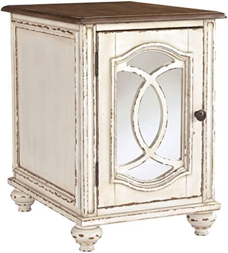 Signature Design by Ashley - Realyn Wooden End Table w/ Storage, White/Brown Farmhouse Chairs, Brown Chair, Traditional Cottage, Side End Table, Style Cottage, Ashley Furniture Homestore, End Table Sets, Chair Side Table, Kelly Clarkson