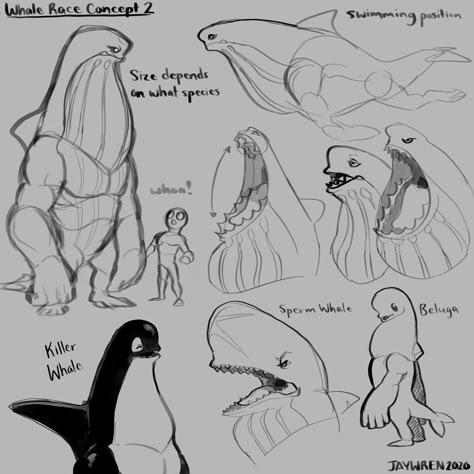 Jassy on Instagram: “Some more concepts for my whale race idea. #myart #art #artwork #doodle #design #conceptart” Whale Creature Design, Alien Concept Art Creature, Character Concept Art Sketch, Alien Design Creature Concept, Cool Dragon Art, Whale Character Design, Whales Drawing, Pokemon Concept Art, Sea Creature Design