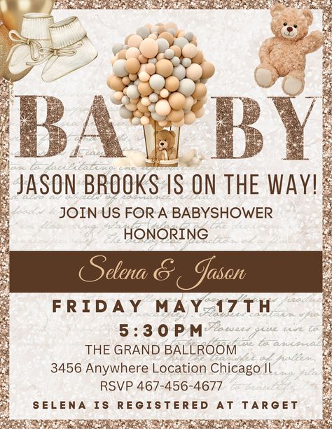 Baby Shower Flyer Invitation, Baby Shower Flyer, Baby Gender Reveal Party Decorations, Baby Shower Pictures, Baby Shower Theme Decorations, Canva Edit, Elegant Baby Shower, Invitation Elegant, Pink Baby Shower Invitations