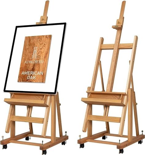 Amazon.com: ATWORTH American Oak Extra-Large H-Frame Artist Easel, Hold Canvas up to 82”, Deluxe Wooden Floor Easel Stand with 4 Casters & Levelling Bolts, Adjustable & Convertible Heavy Duty Painting Easel Dream Art Room, Artist Storage, Painting Easel, Floor Easel, Artist Easel, Wood Easel, Easel Stand, Wooden Easel, Art Easel