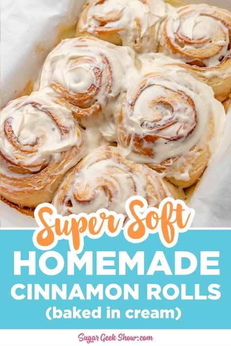 Soft cinnamon rolls recipe with cream cheese frosting Soft And Fluffy Cinnamon Rolls, Best Homemade Cinnamon Rolls, Heavy Cream Recipes, Homemade Cinnamon Rolls Easy, Quick Cinnamon Rolls, Rolls Homemade, Yeast Recipes, Dessert Homemade, Cinnamon Roll Recipe Homemade