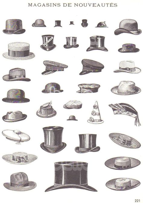 Of every type French Illustration, 1900s Fashion, Mens Hats, 얼굴 그리기, Top Hats, Turn Of The Century, Retro Mode, Pocket Watches, Old Fashion